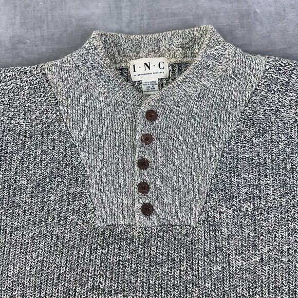 Vintage INC Sweater Womens XL‎ Grey Chunky Knit Cowl Neck Henley Pullover 90s - Picture 4 of 8